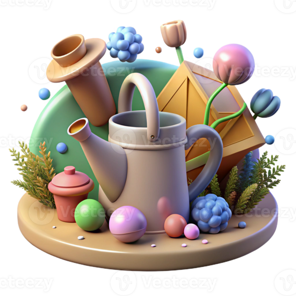 beautiful creative Community Garden with Watering Can premium png