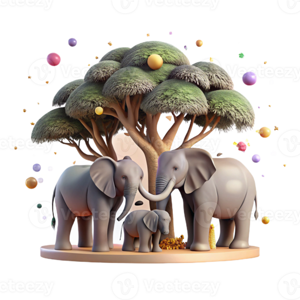 serene abstract Elephant Family Silhouette Against Acacia Tree Cutout authentic png