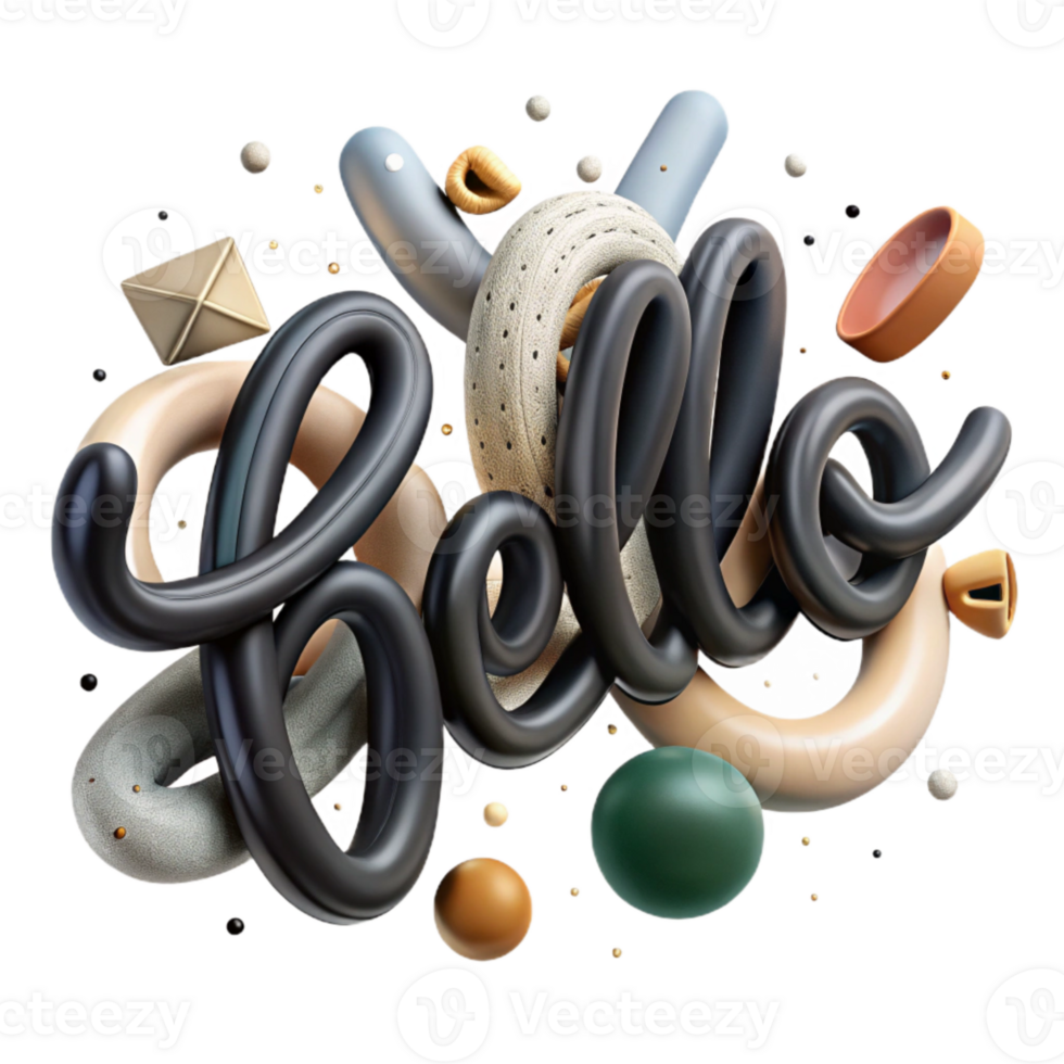 impressive vintage Brush Script Font Word Hello Cutout Black Ink authentic png