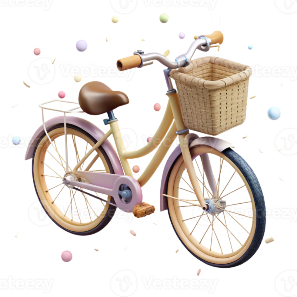 vibrant rustic Bicycle with Basket Side View Isolated on White Background premium png