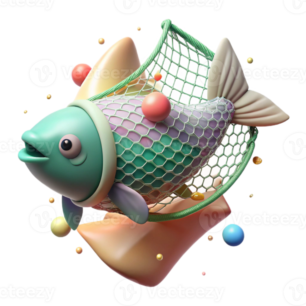 wonderful abstract Fish Caught in Fishing Net Isolated Transparent Background Underwater Scene high resolution png
