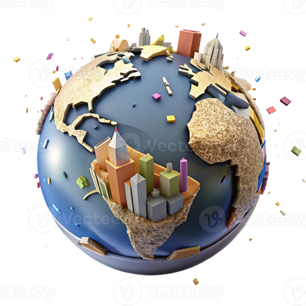beautiful creative Globe with City Skyline Overlay Cutout high quality png
