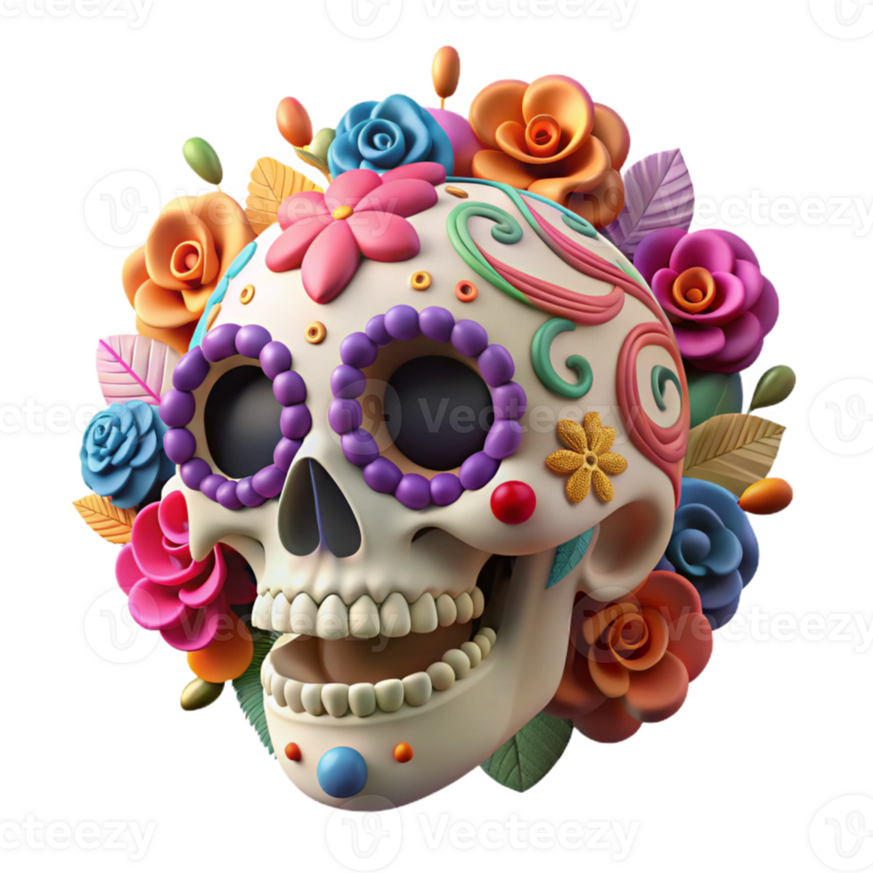 extraordinary rustic Dia De Los Muertos Sugar Skull Colorful Cutout high quality png