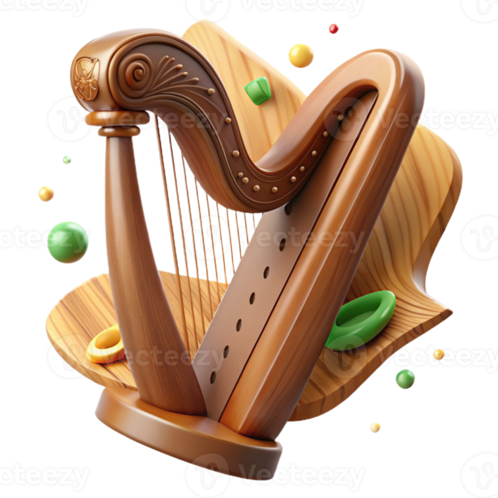beautiful rustic Celtic Harp Design Wood Grain Detail Cutout exclusive png