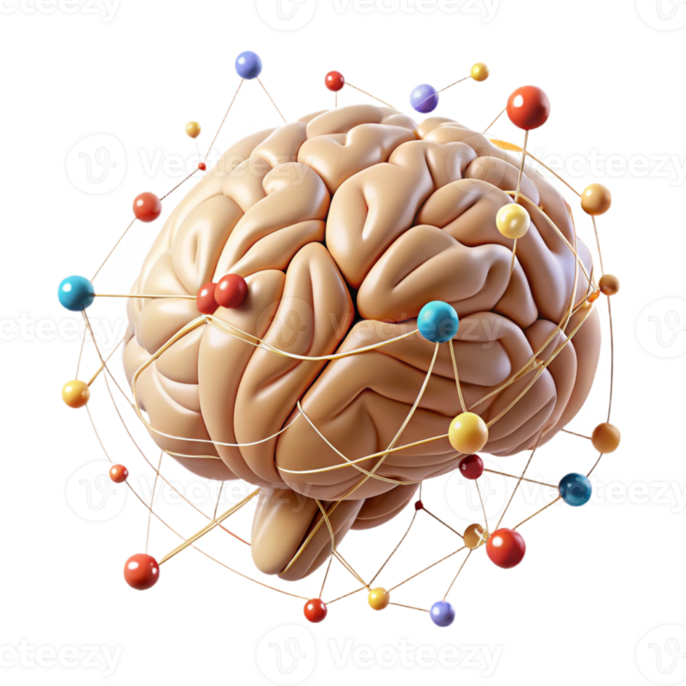 beautiful rustic Brain with Neural Connections Cutout on Transparent Background high resolution png