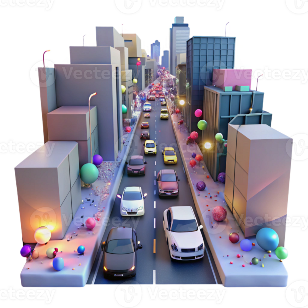 extraordinary abstract City Street with Traffic Jam at Night Transparent Background png
