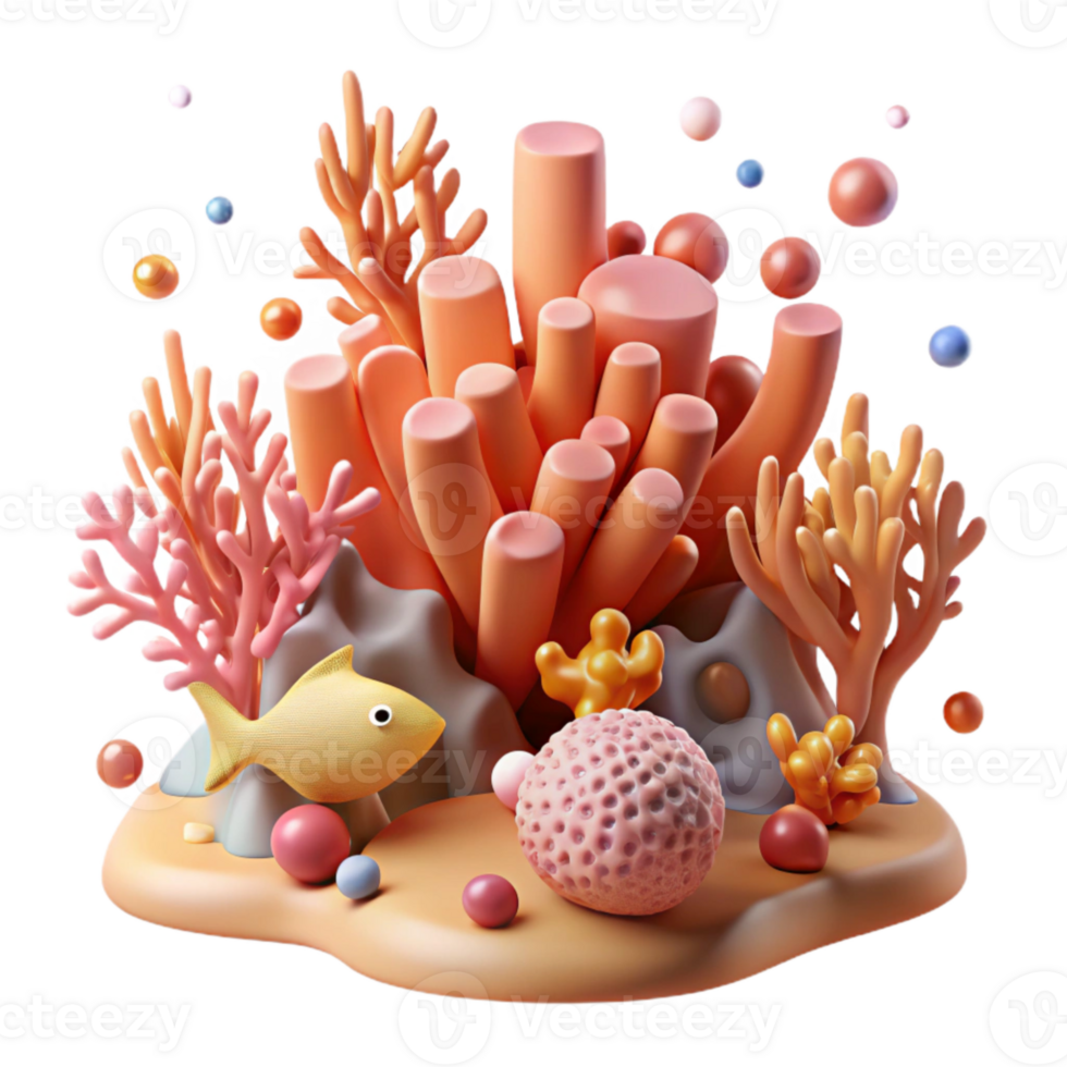 beautiful modern Coral Reef with Coral and Fish Silhouette Transparent Background png