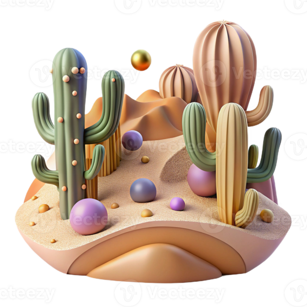 wonderful modern Desert Landscape with Cacti and Sand Transparent exclusive png