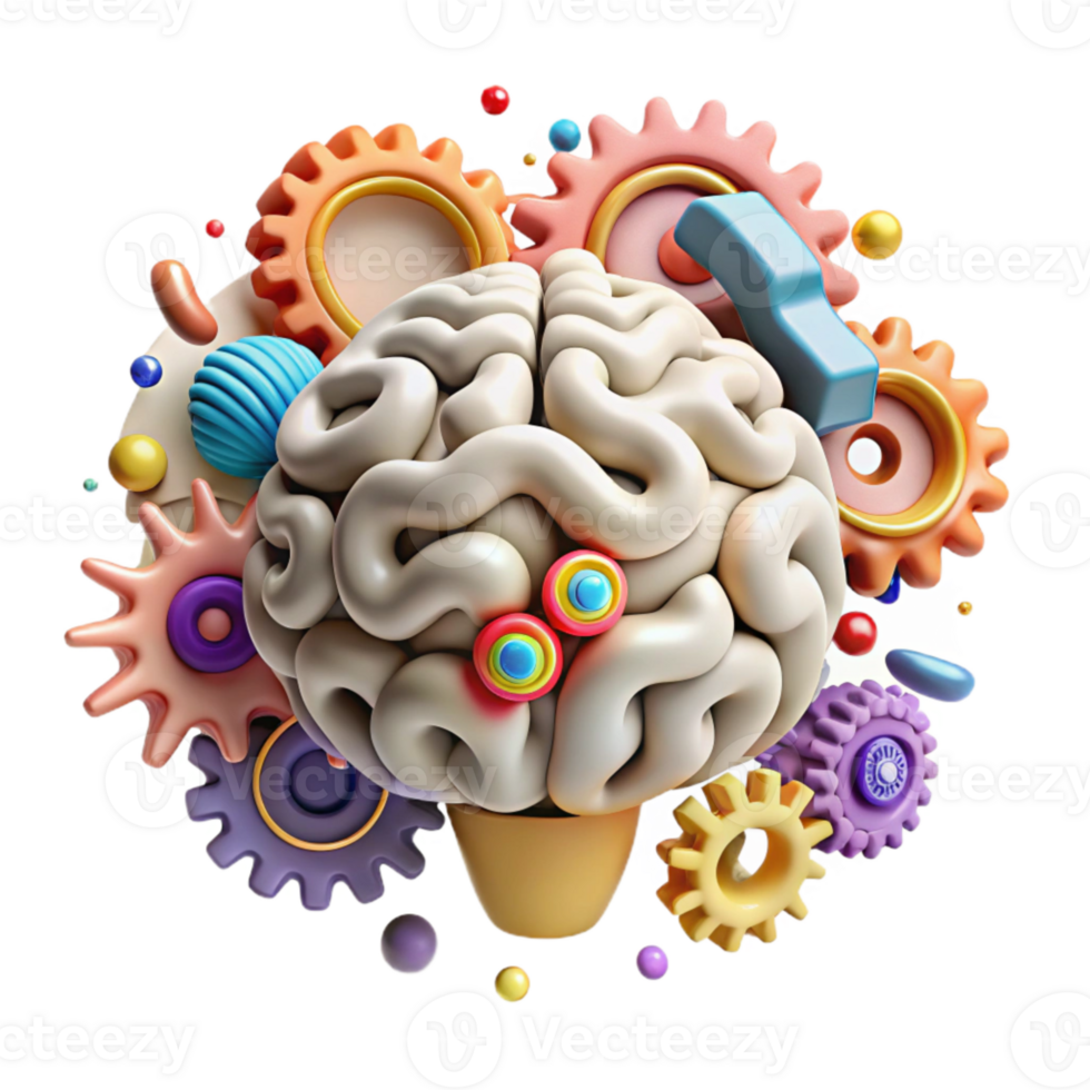 elegant contemporary Brain Gears Interlocking Cutout on Transparent Background png