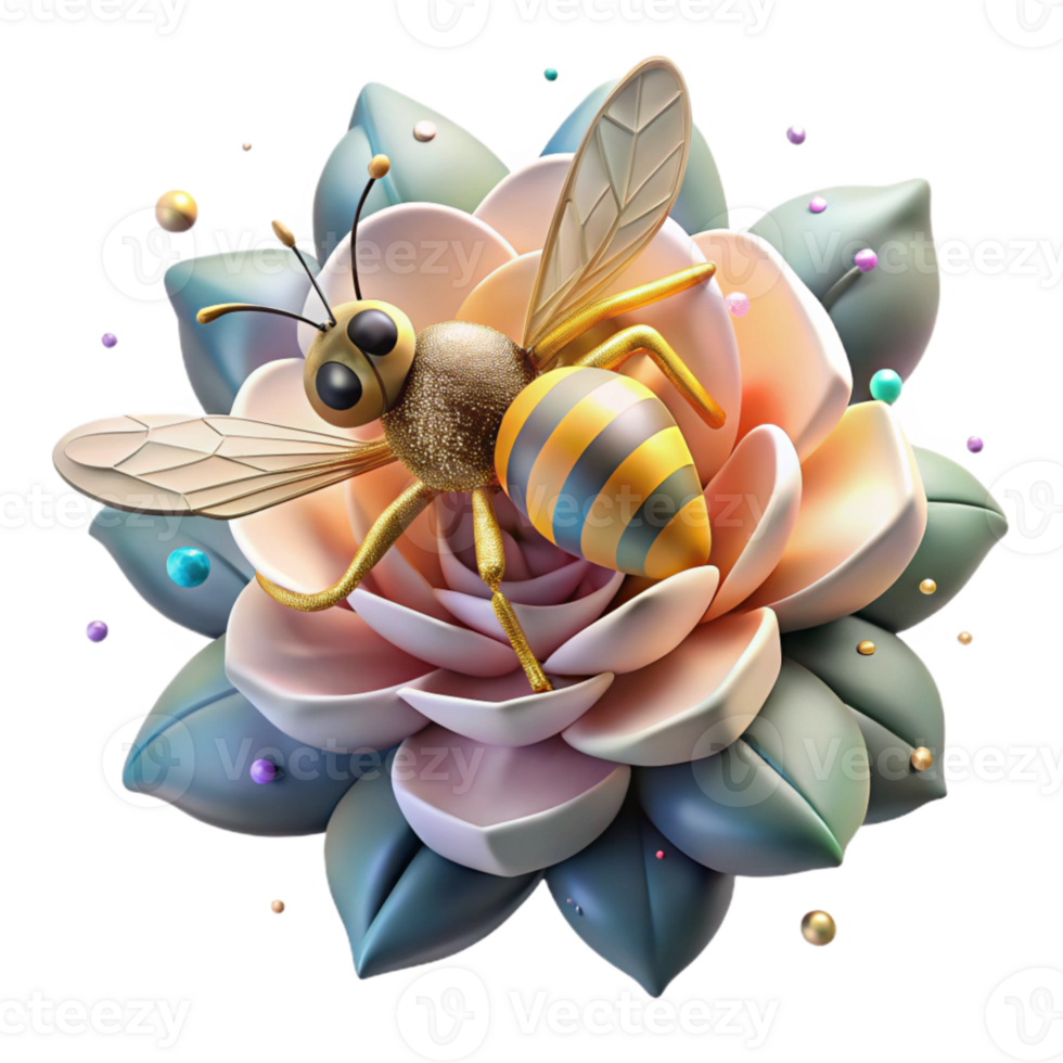 extraordinary creative Close Up of Honeybee on Flower Cutout detailed png
