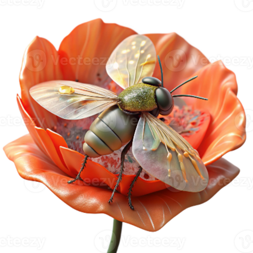 impressive contemporary Close Up of Hoverfly on Sunflower Transparent Background premium png