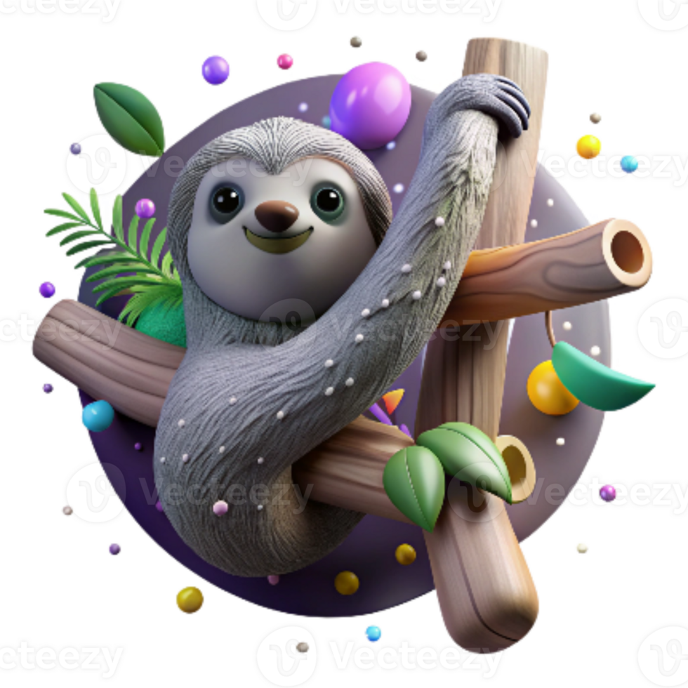 serene abstract Endangered Sloth Hanging From Dead Branch Isolated Dark Background detailed png