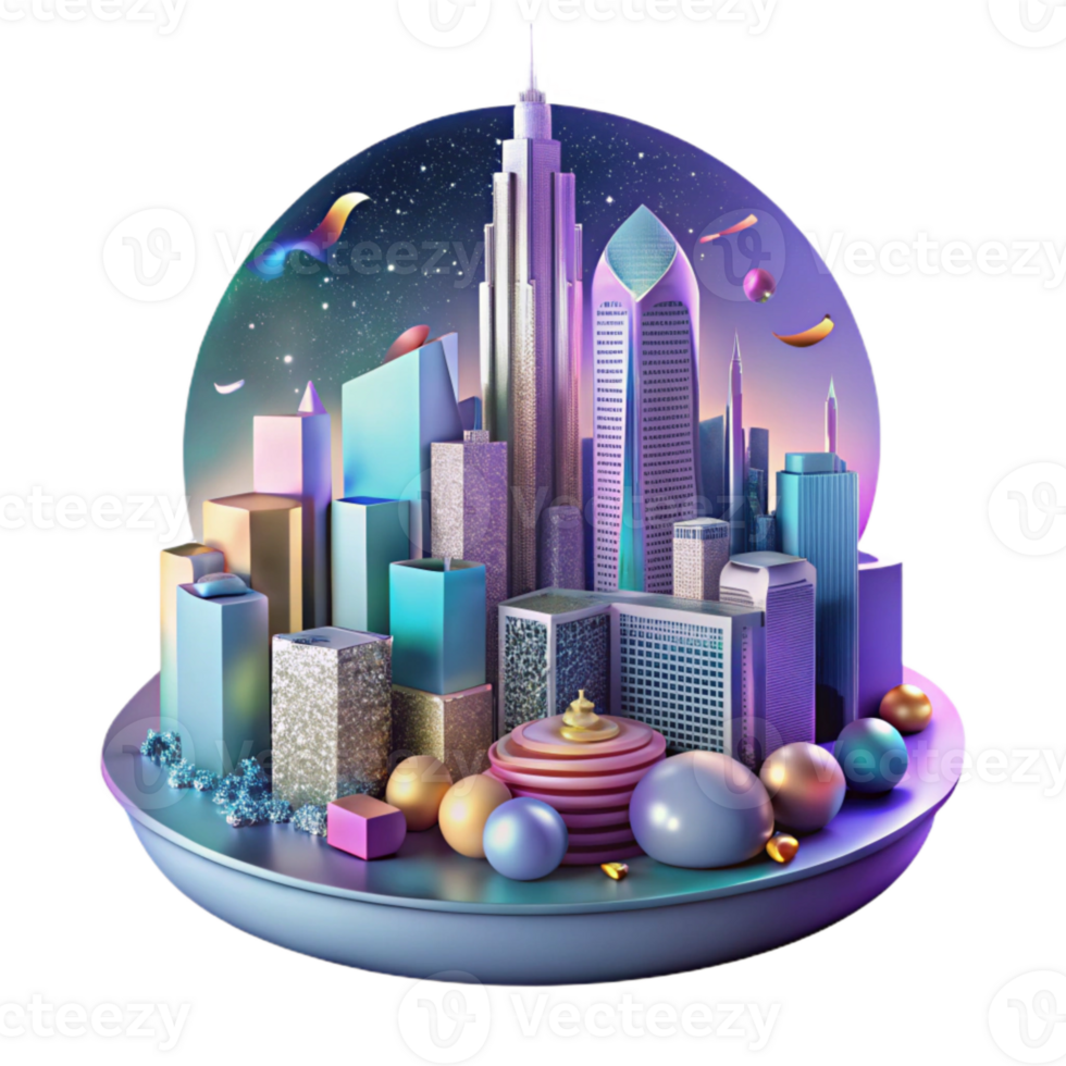 dramatic rustic Futuristic Cityscape Skyline Night View Transparent Background original png
