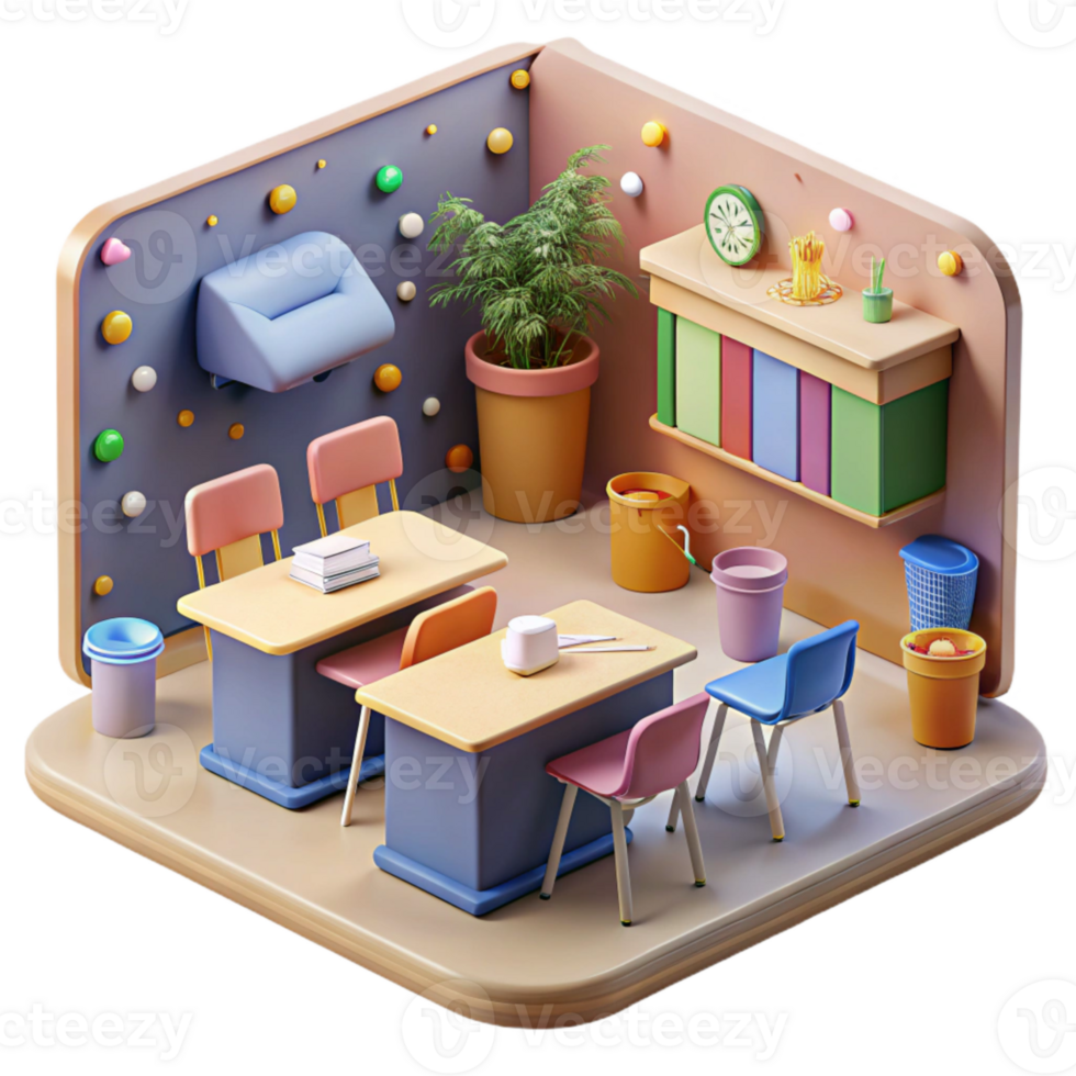 elegant artistic Classroom with Recycling Bins Cutout premium png