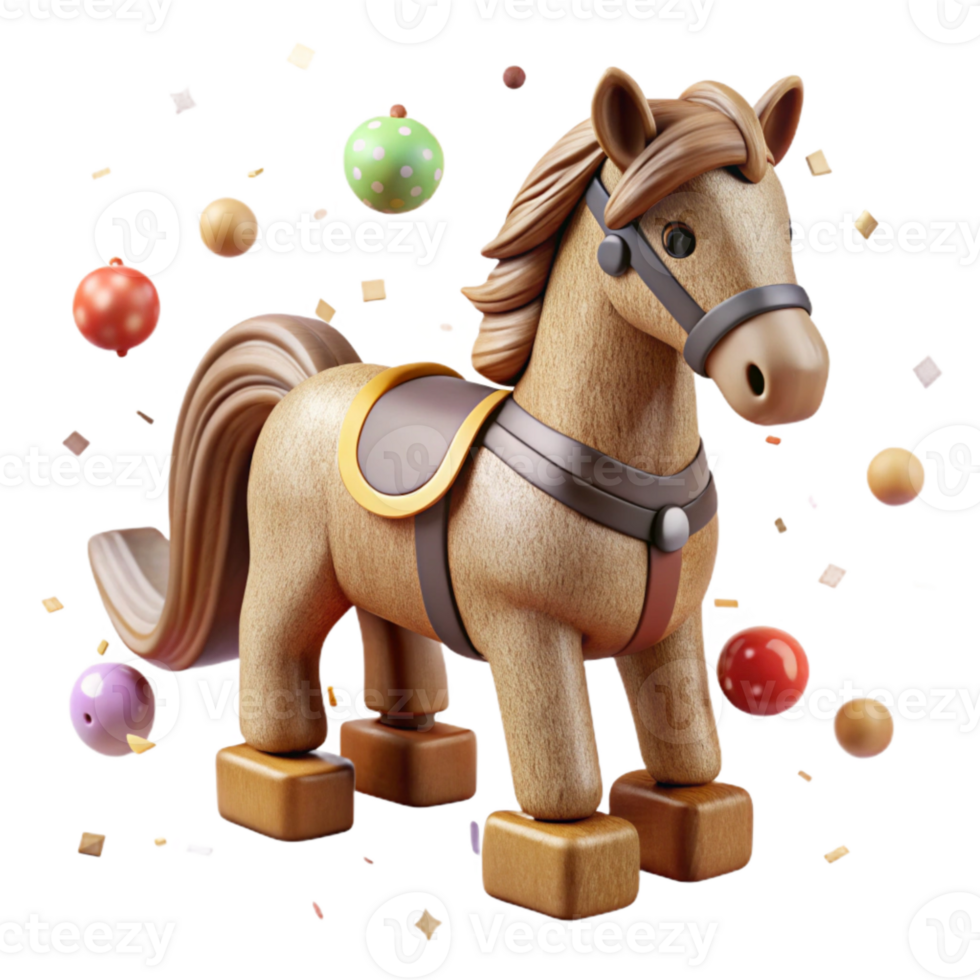 beautiful rustic Antique Wooden Toy Horse Isolated on White high quality png