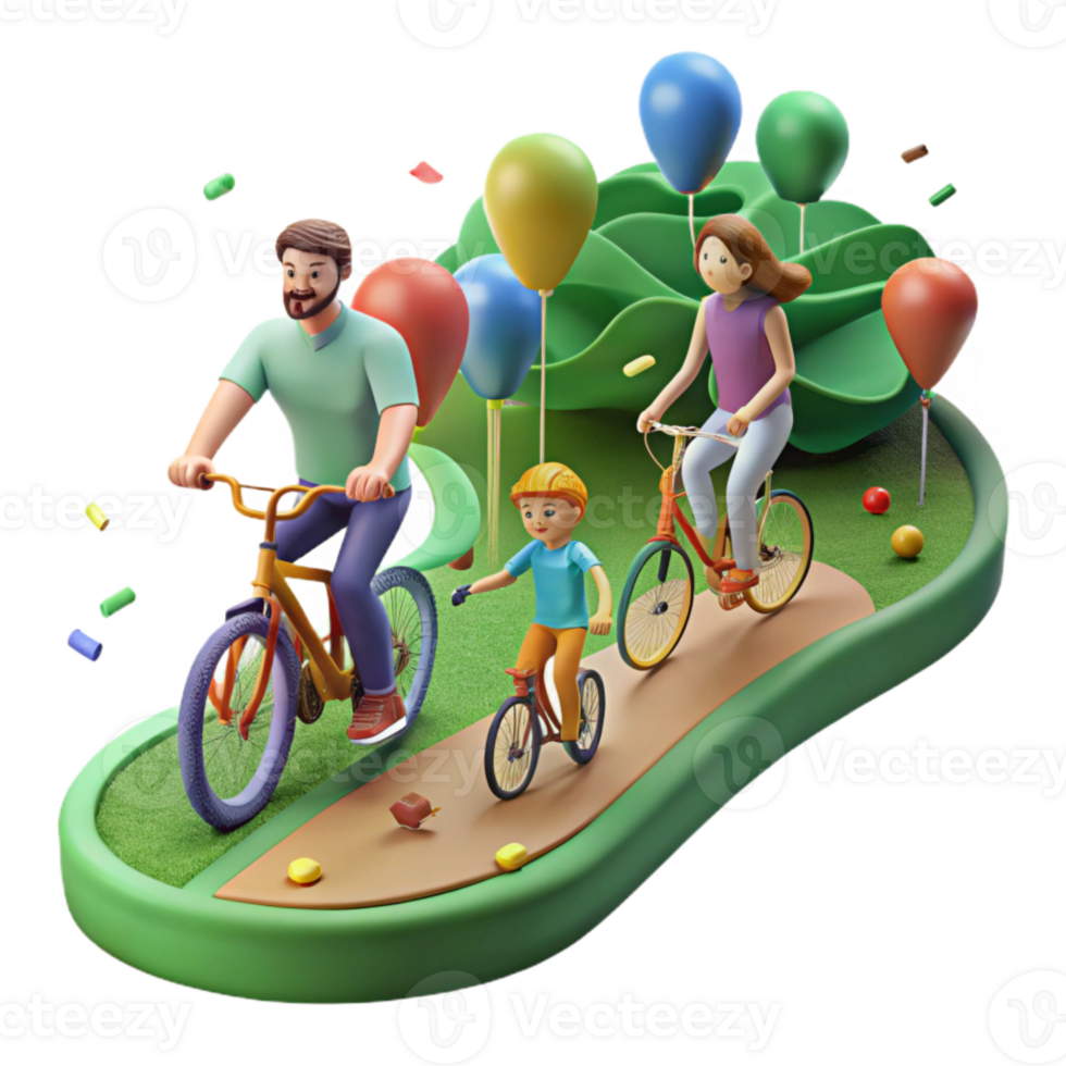 serene classic Family Cycling on Green Path Side View Isolated original png