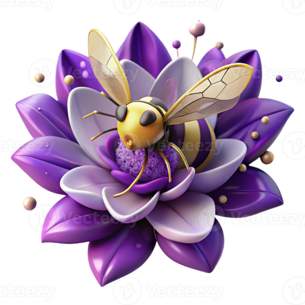 magnificent rustic Bee on Purple Flower Front View Transparent Background original png