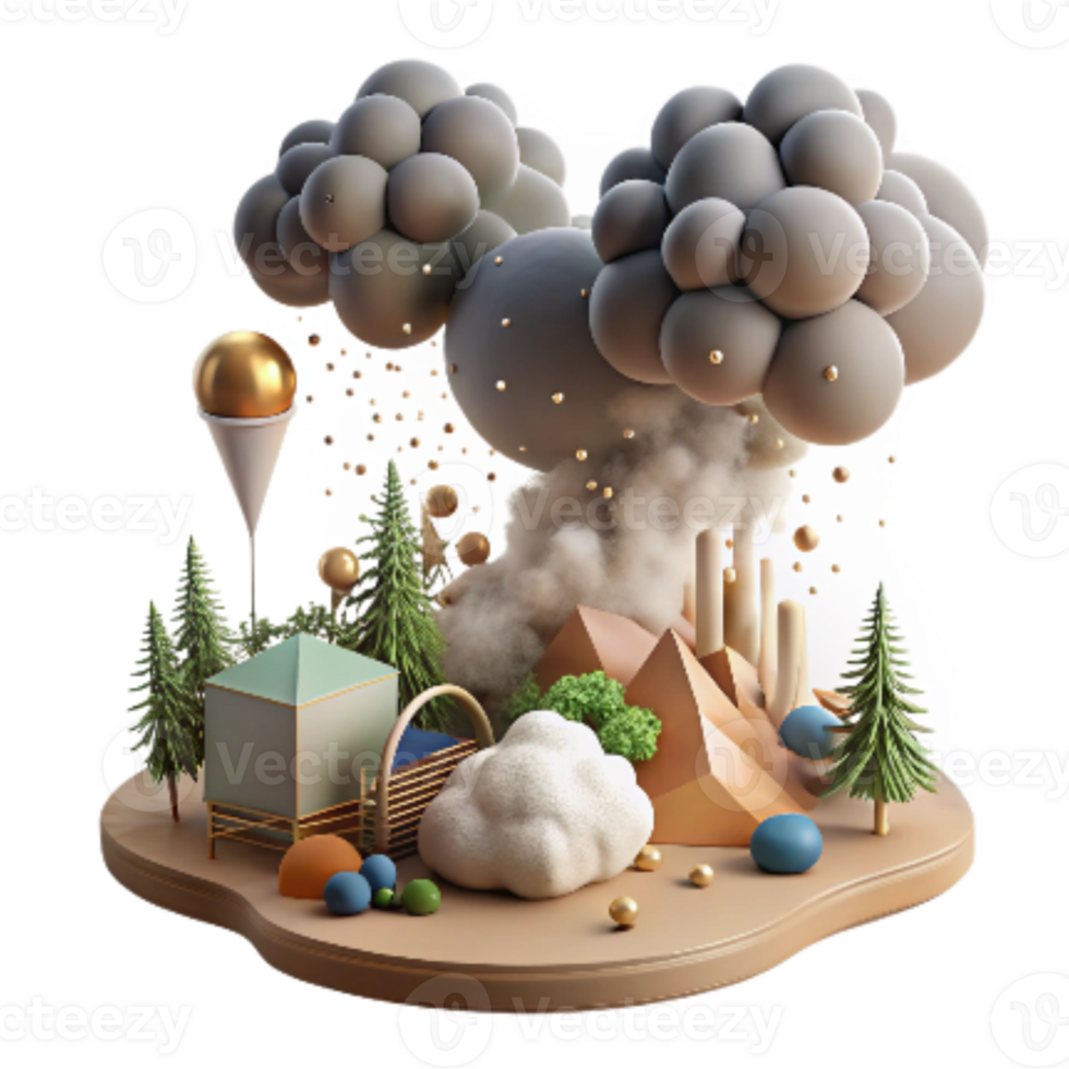 dramatic traditional Deforestation Scene Smoke Filled Sky Transparent Background exclusive png