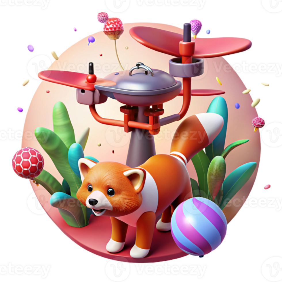 stunning artistic Drone Monitoring Red Panda in Trees Transparent Background exclusive png