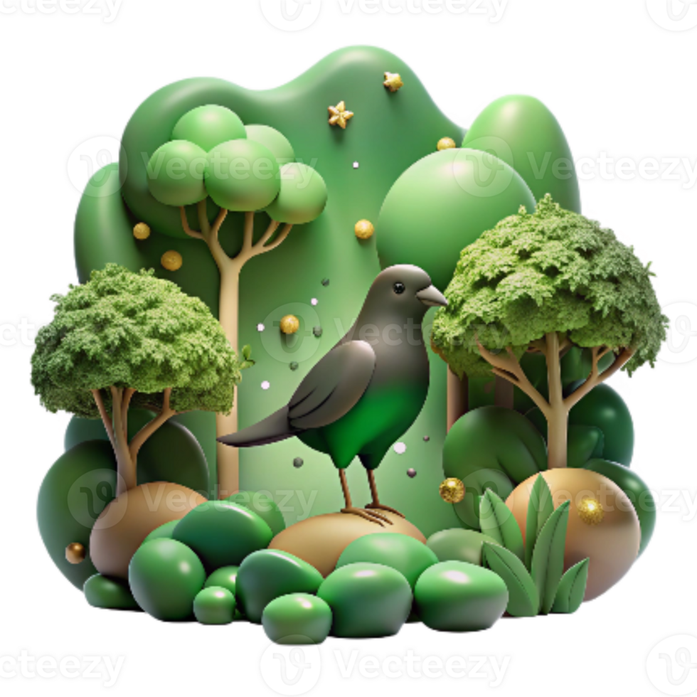 extraordinary rustic Bird Silhouette Against Forest Canopy Lush Green Isolated high resolution png