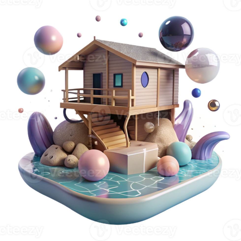 stunning modern Floating House Isolated with Water Views high resolution png