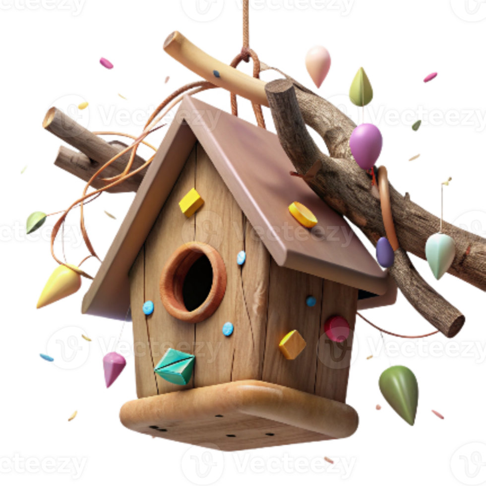 stunning creative Birdhouse Hanging From Tree Branch Rustic Style Isolated premium png