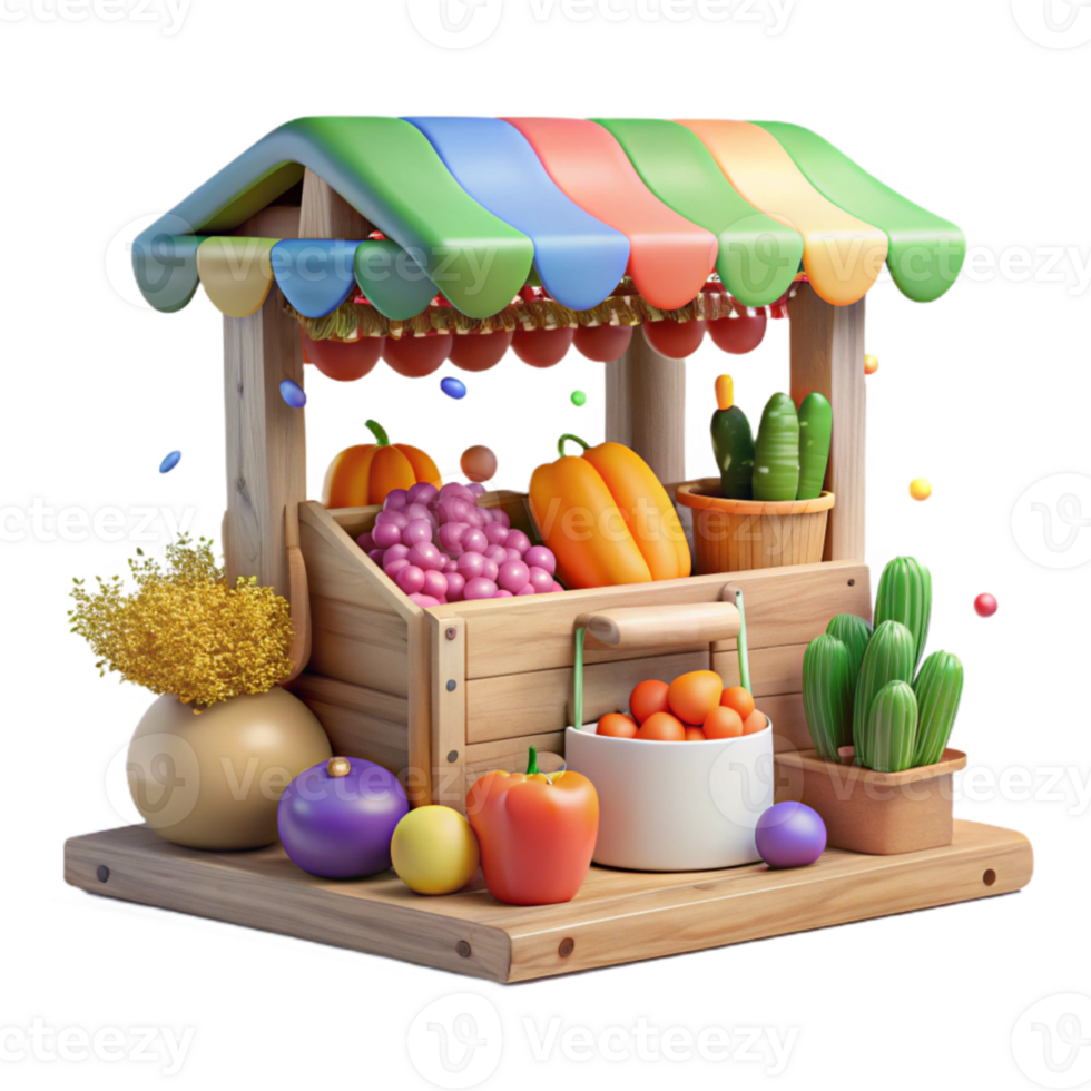 impressive abstract Farmers Market Stall with Colorful Vegetables Isolated authentic png