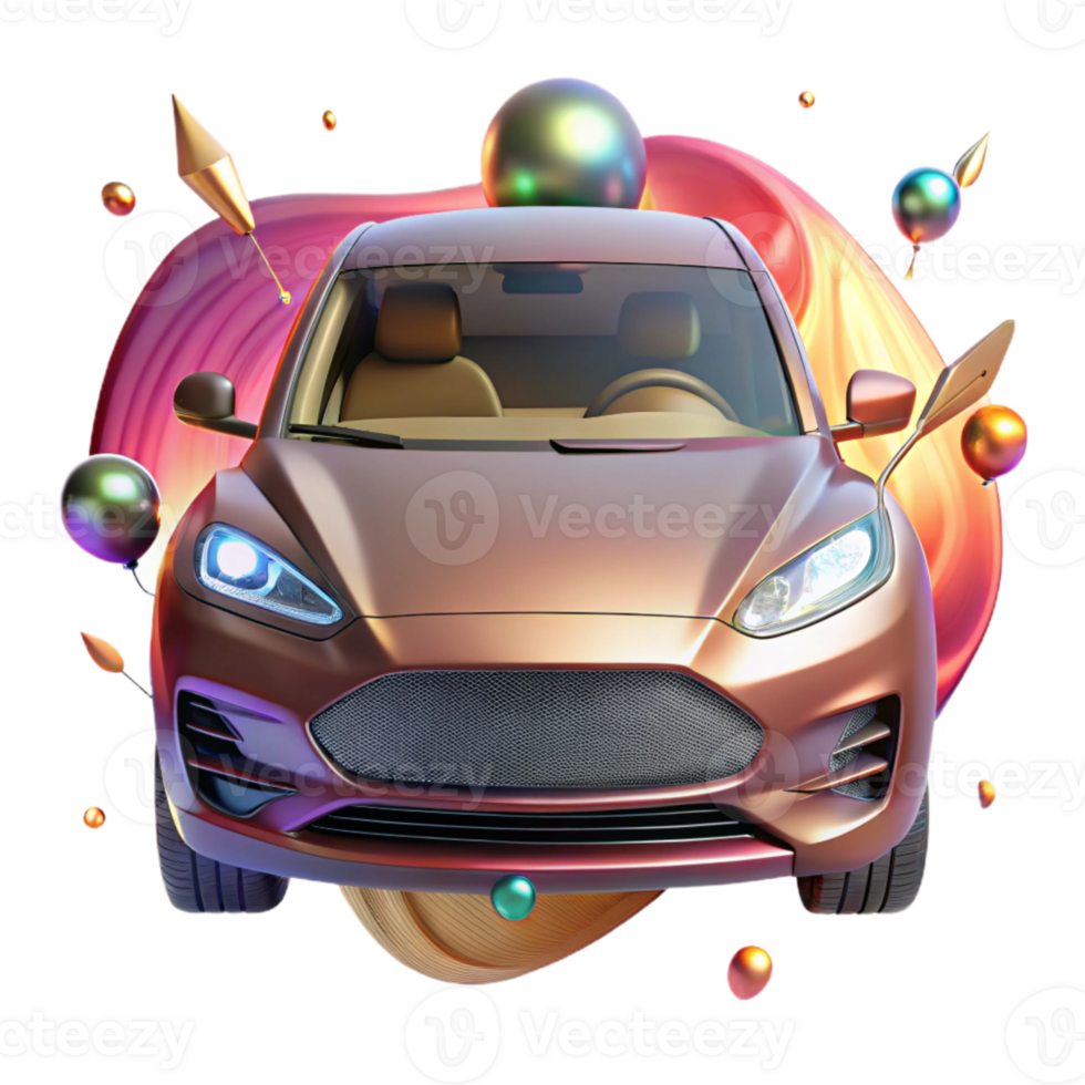 vibrant traditional Electric Car Front View Isolated with Metallic Sheen original png