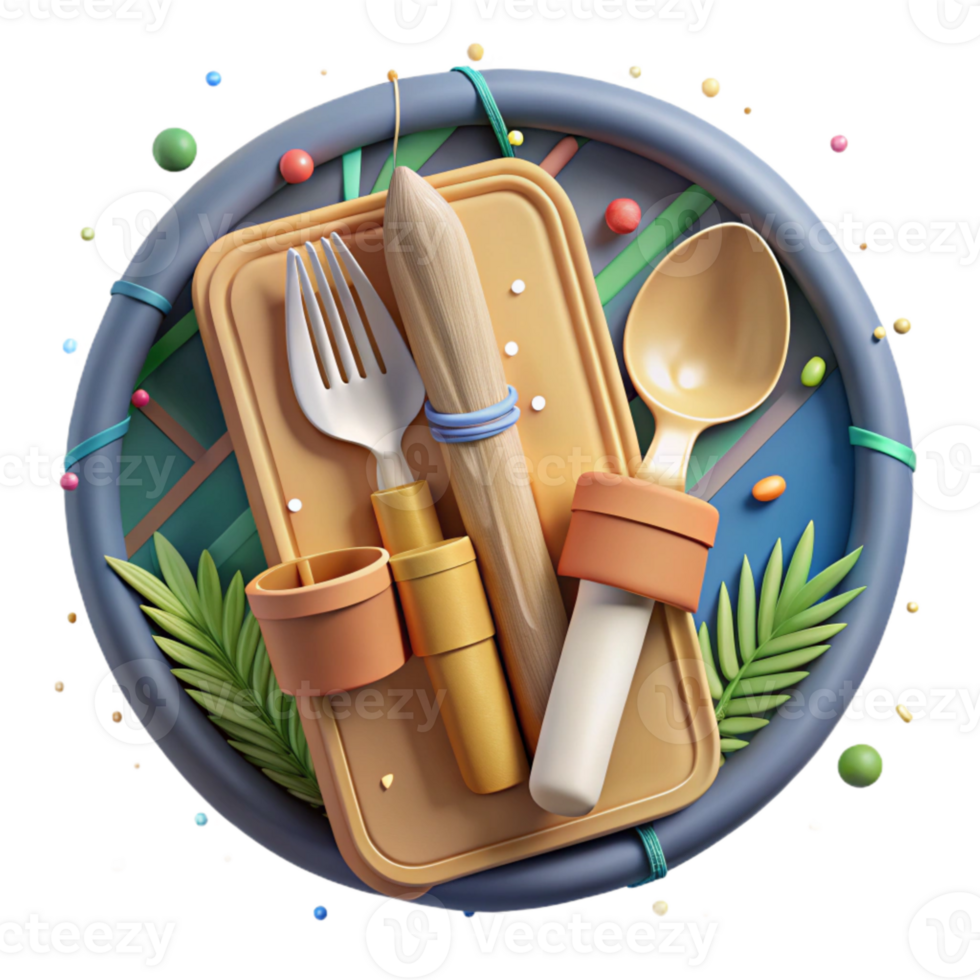 magnificent rustic Bamboo Cutlery Set Top View Isolated exclusive png