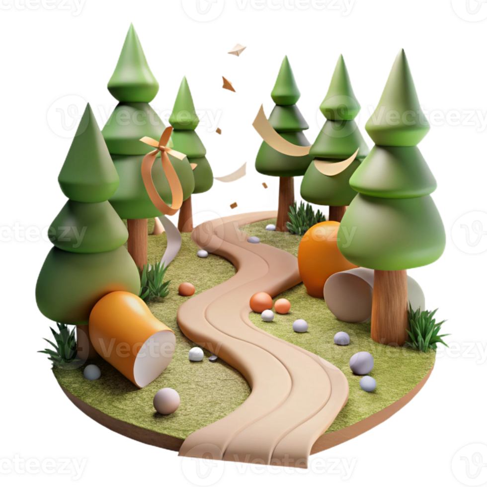 beautiful minimalist Forest Path Winding Trail Cutout Green Brown Hues png