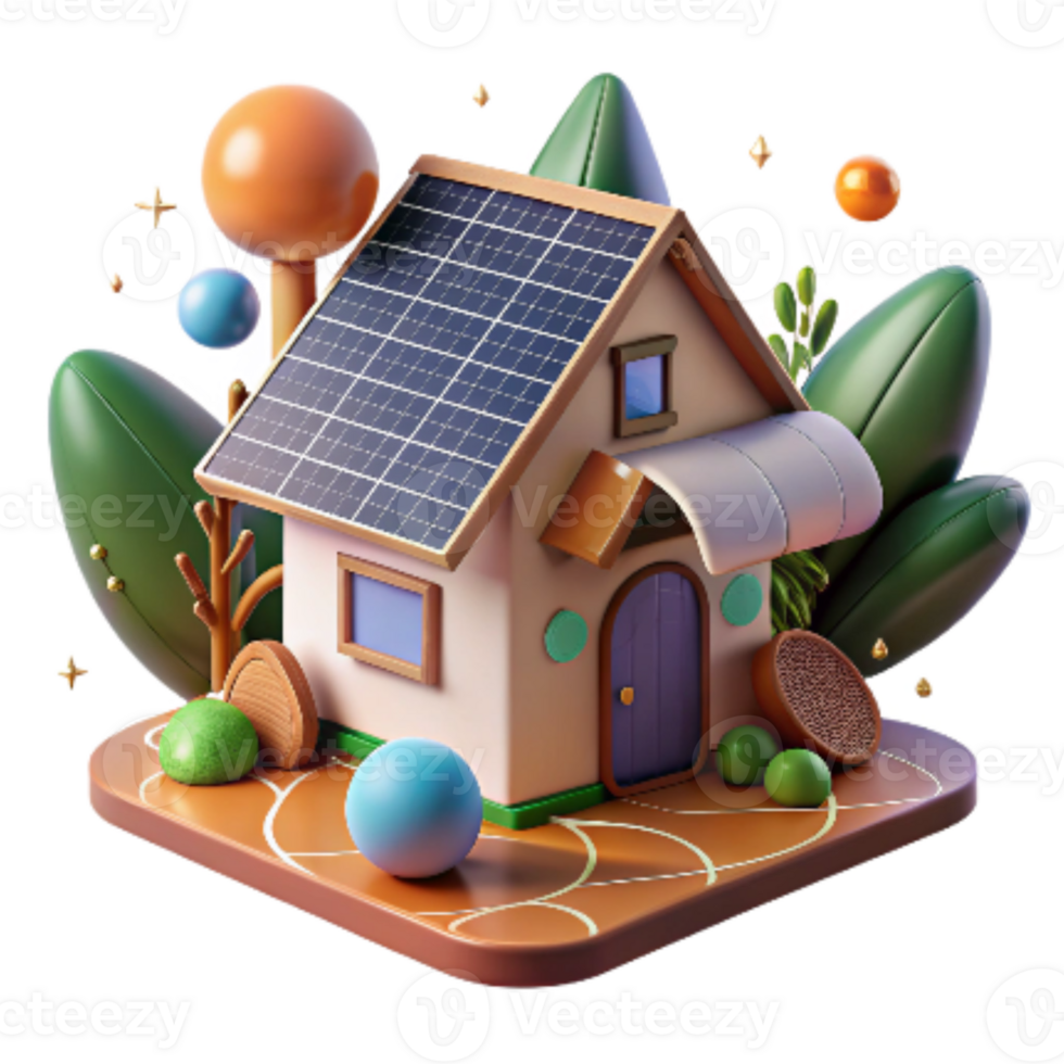 serene artistic Eco Friendly House with Solar Panels Cutout exclusive png
