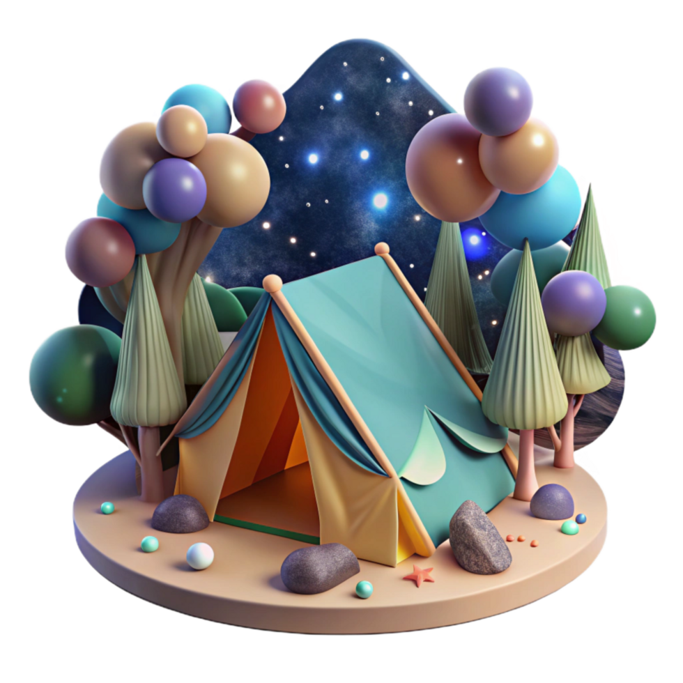 impressive traditional Camping Tent in Forest Night Sky Cutout exclusive png
