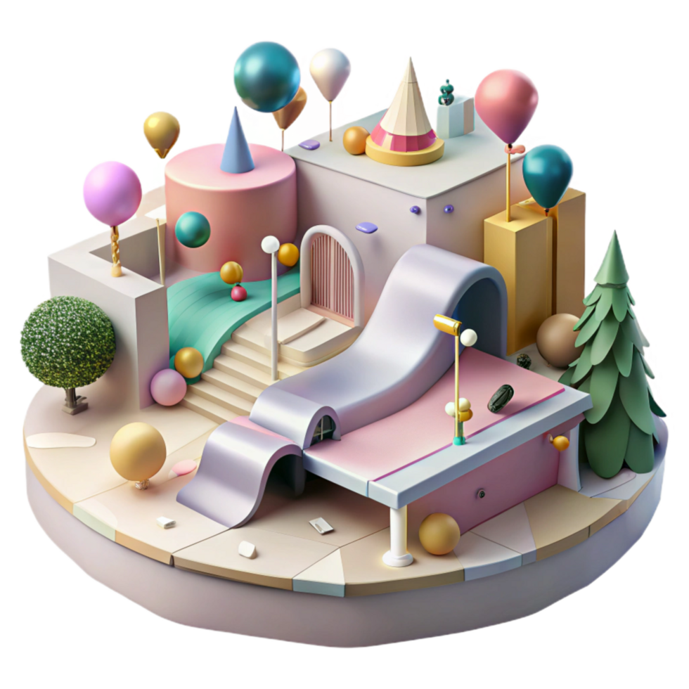 magnificent abstract City Park with Skate Park Isolated Element detailed png