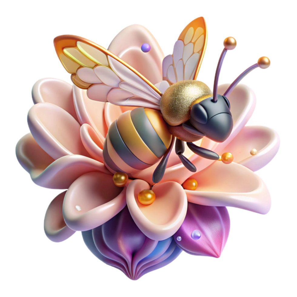 serene rustic Bee on Flower Pollination Isolated Macro View genuine png