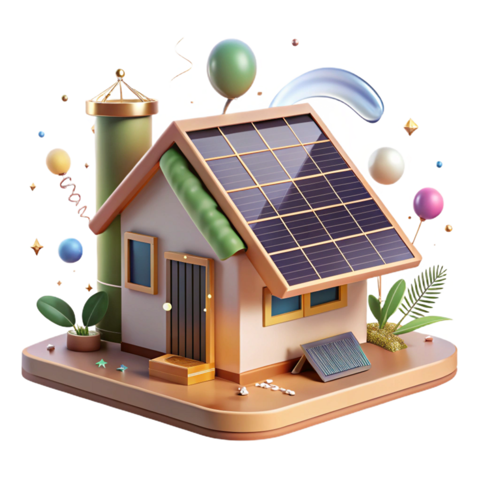 serene contemporary Eco Friendly House with Solar Panels Cutout professional png