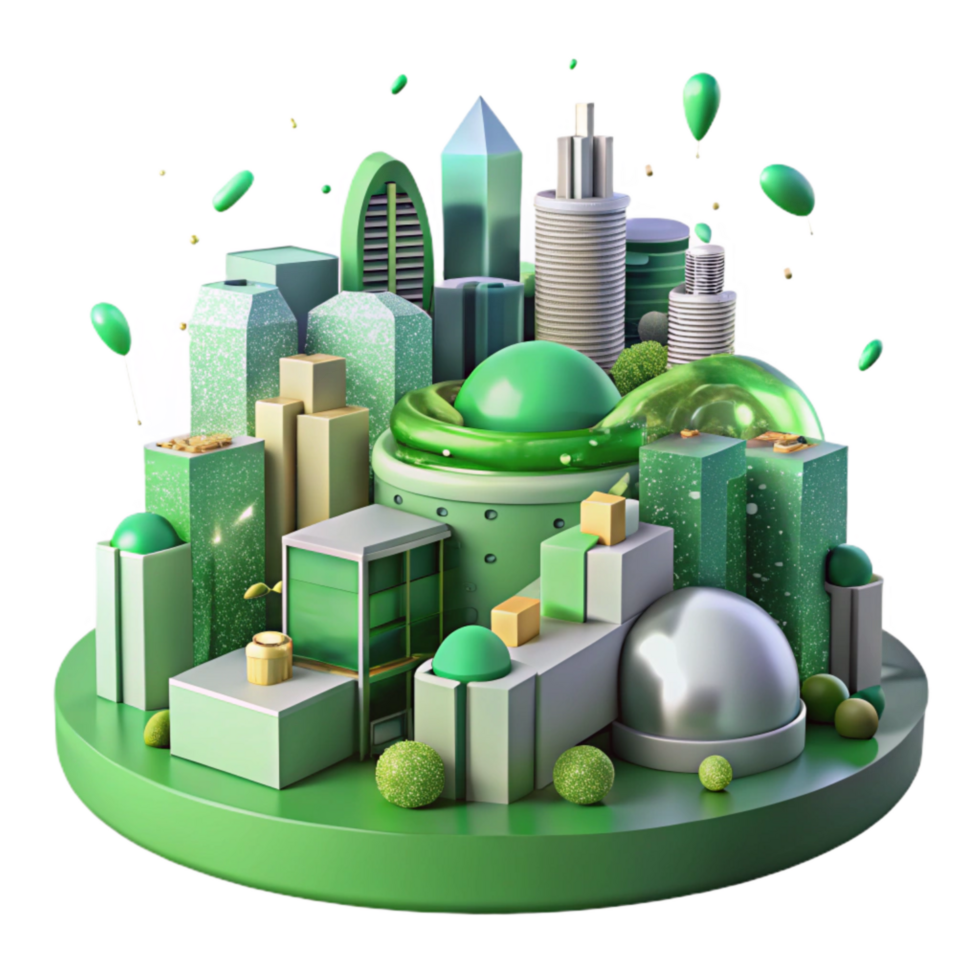 dramatic contemporary Cityscape with Green Roofs Transparent high resolution png