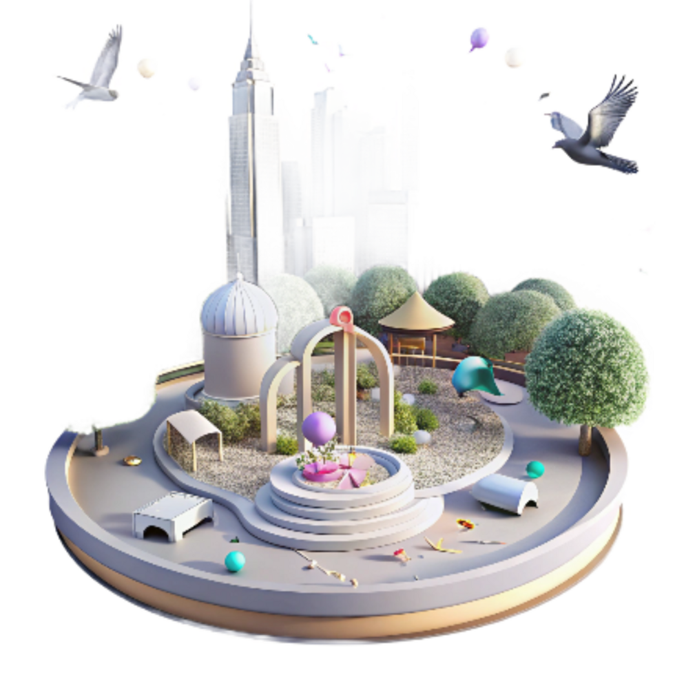serene minimalist City Park with Birds Transparent High Angle authentic png