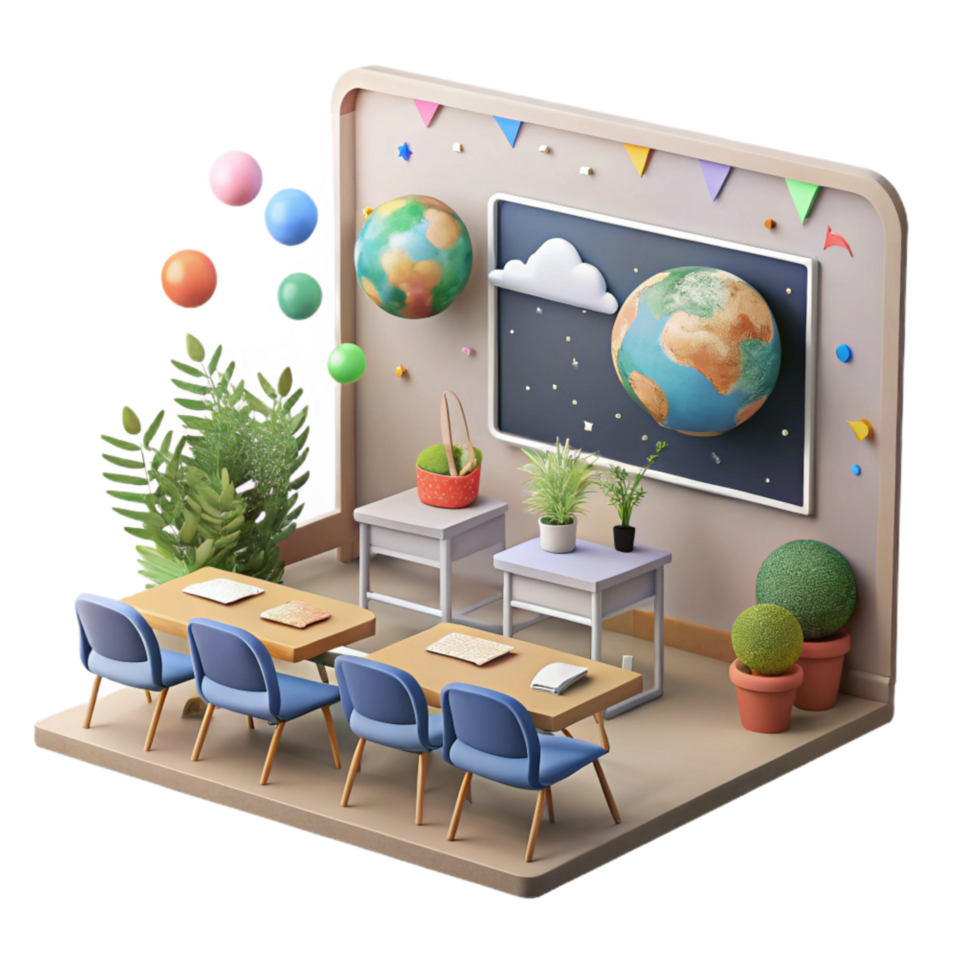magnificent creative Classroom with Nature Posters Isolated professional png