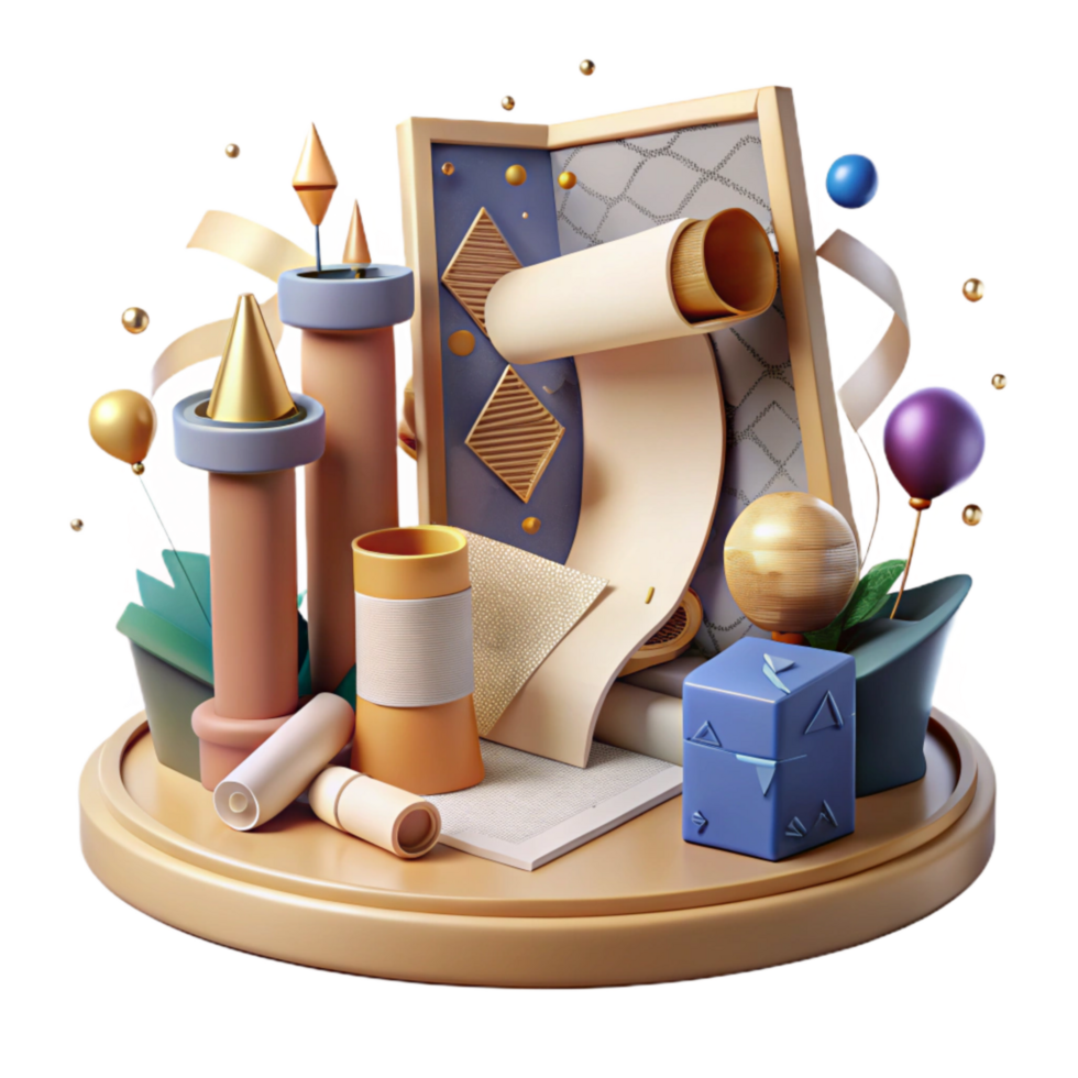 serene artistic Conserving Artifacts Museum Display with Documents Cutout high quality png