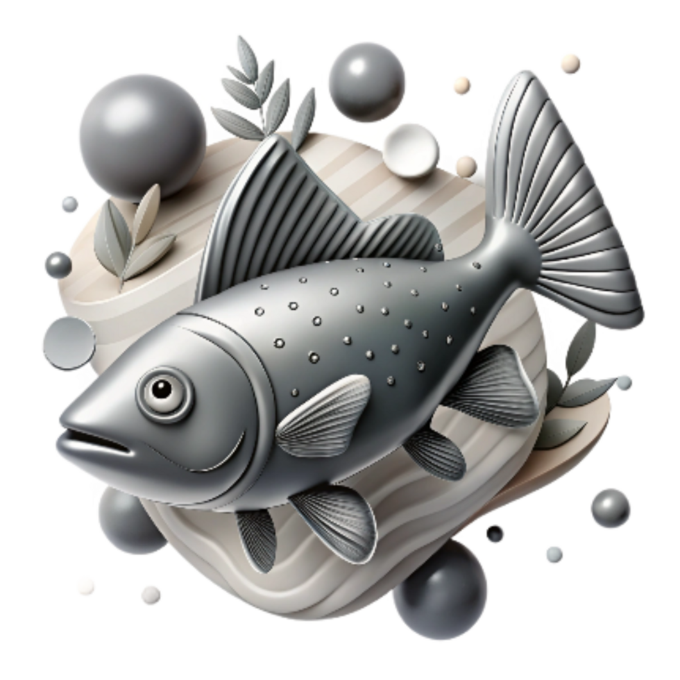 dramatic minimalist Fish Anatomy Illustration Gray Isolated Element png