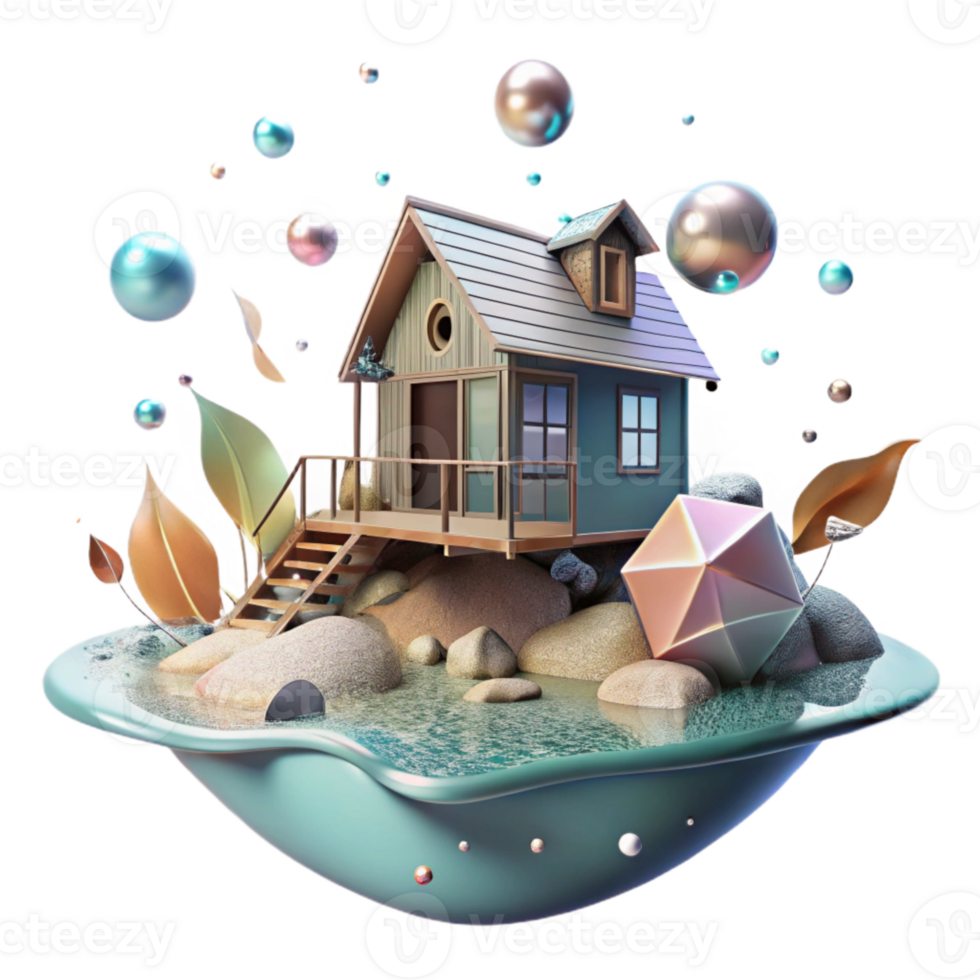 beautiful traditional Floating House Isolated with Water Views png