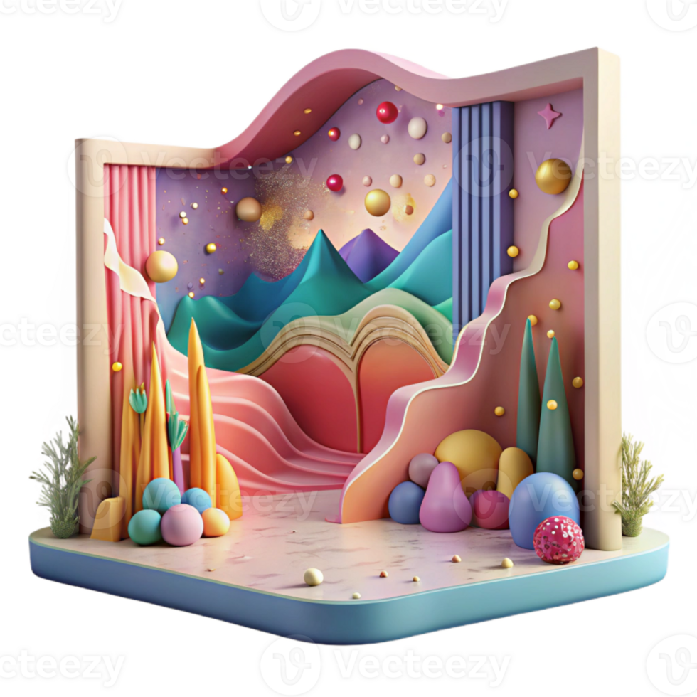 serene contemporary Colorful Mural Landscape Cutout with Panoramic View high resolution png
