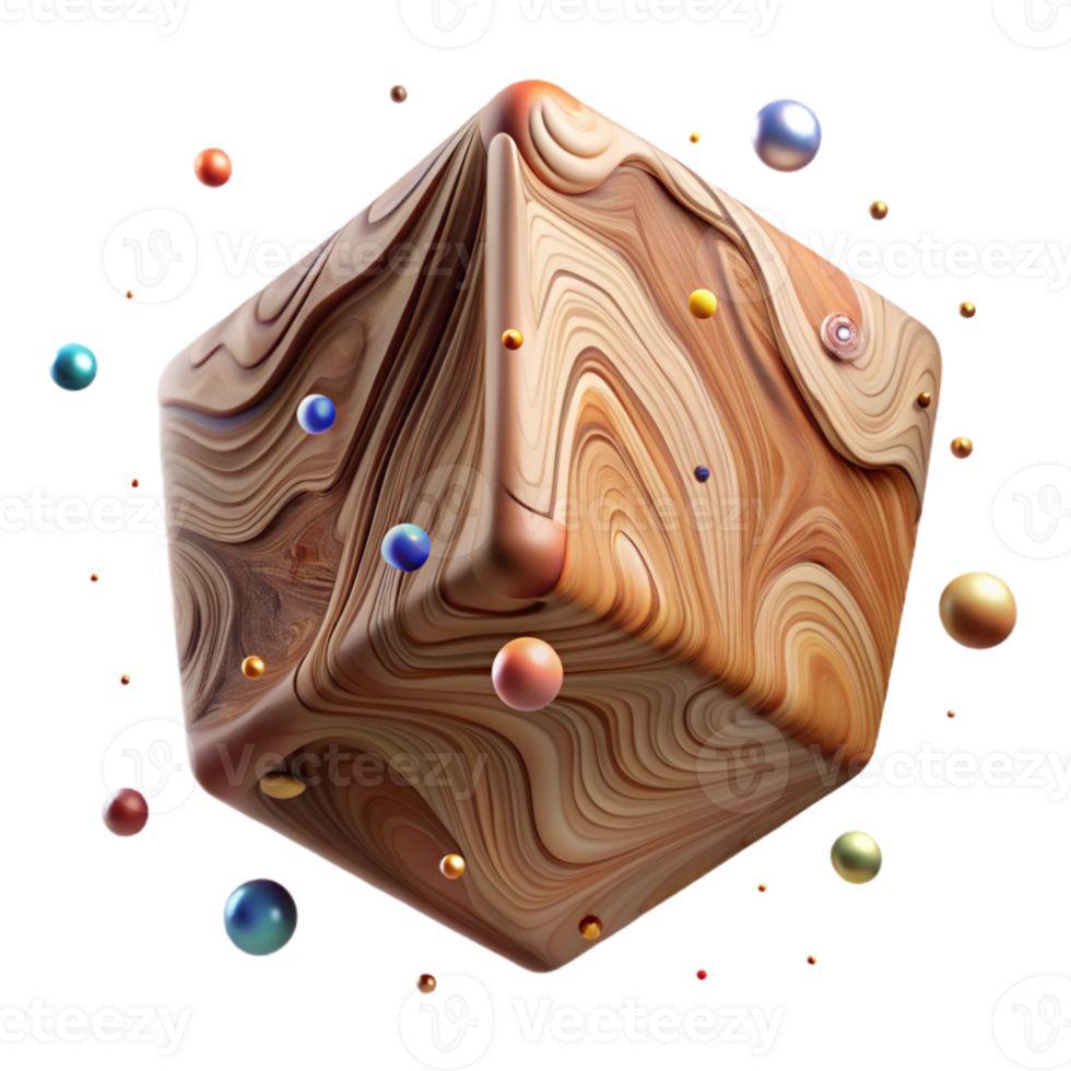 impressive rustic Floating Cube Wood Grain Texture Transparent Background high resolution png