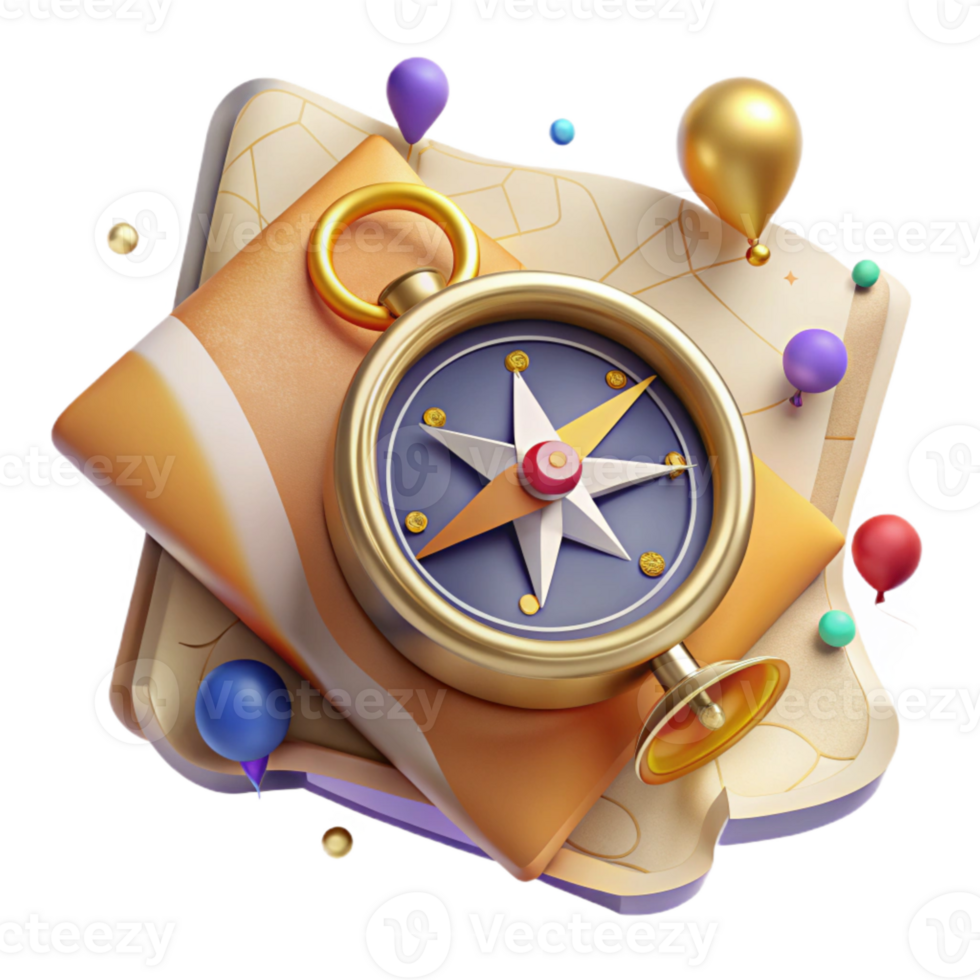 wonderful contemporary Antique Compass and Map Isolated premium png