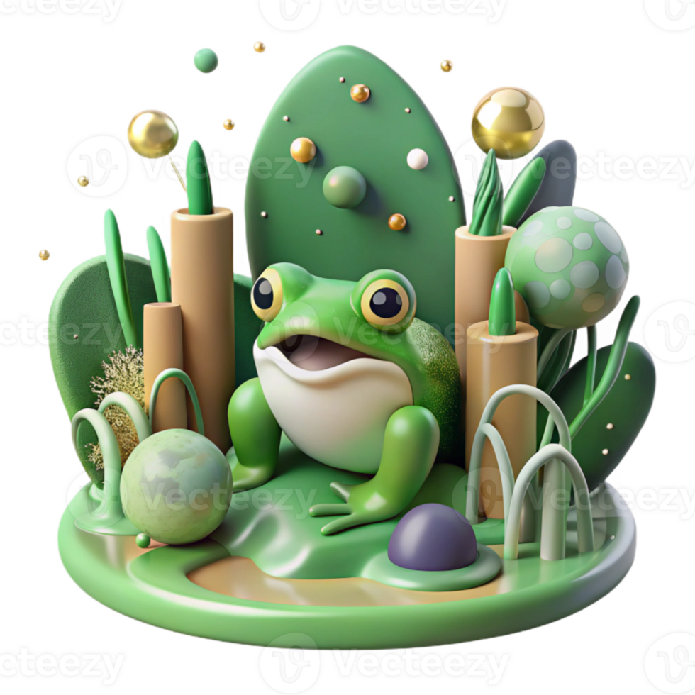 wonderful minimalist Frog Habitat Illustration Cutout Green Tones detailed png