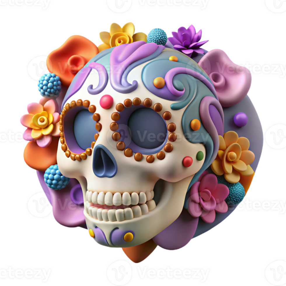 elegant traditional Dia De Los Muertos Sugar Skull Colorful Cutout png
