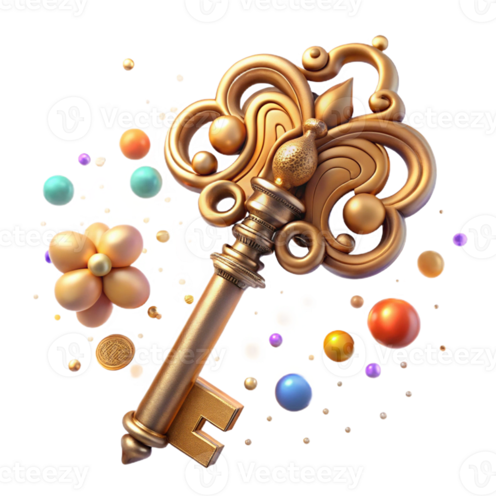 vibrant rustic Antique Key Ornate Design Transparent Background exclusive png
