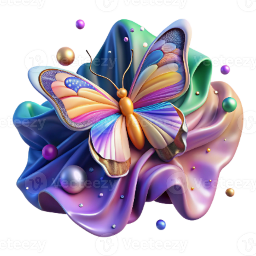 elegant vintage Brightly Colored Butterfly on Budding Flower Isolated genuine png