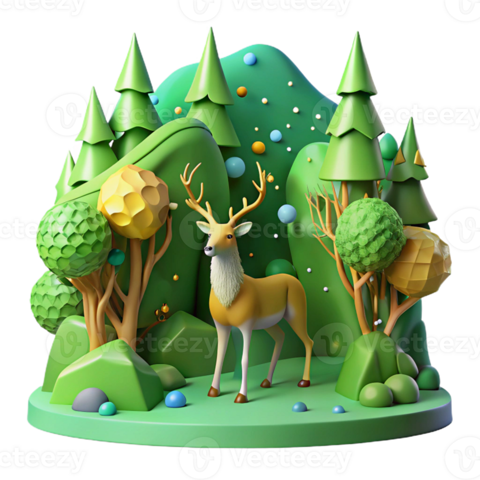 vibrant artistic Bright Green Forest Loss and Frightened Deer Cutout authentic png