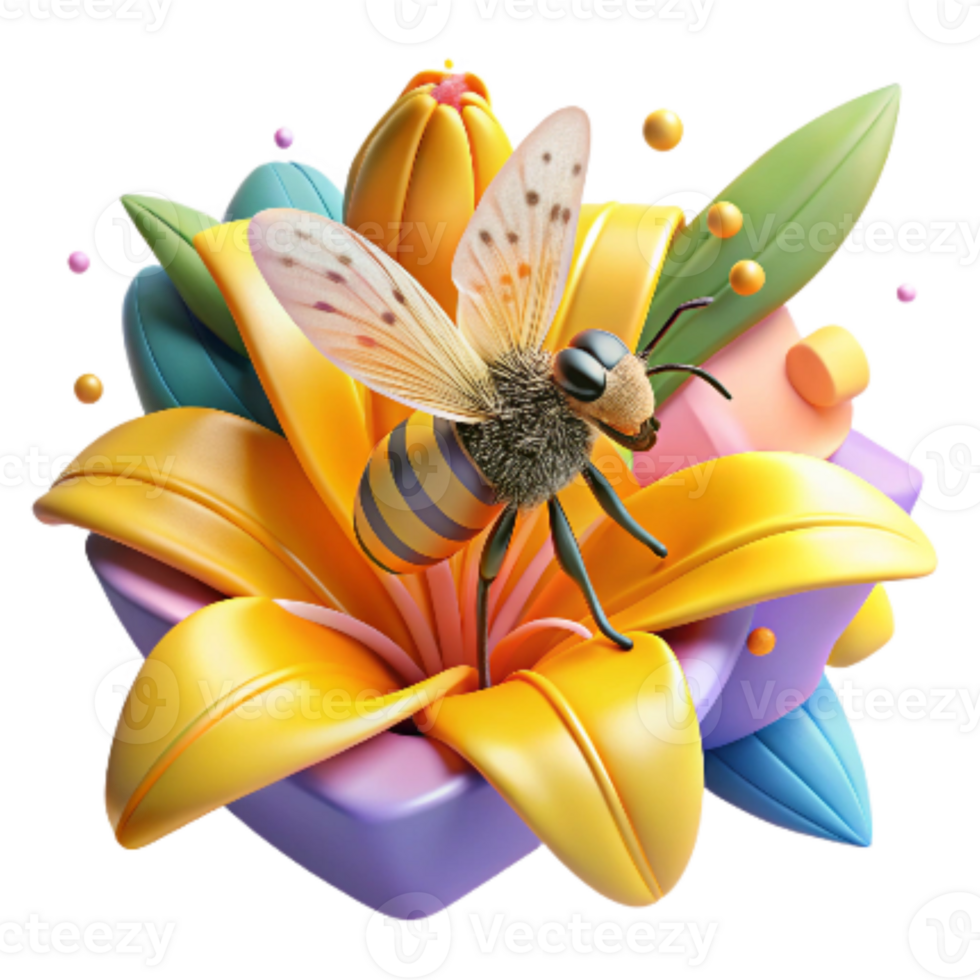 serene abstract Bee on Yellow Lily Flower Isolated png